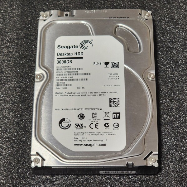 【送料無料】SEAGATE DESKTOP ST3000DM001-1ER166 3TB 3.5インチ内蔵HDD 2014年製 フォーマット済み 正常品 PCパーツ 動作確認済