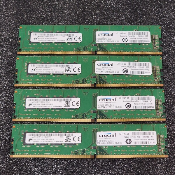 Micron CRUCIAL DDR4-2133MHz 32GB (8GB×4枚キット) MTA16ATF1G64AZ-2G1A1 動作確認済み デスクトップ用 PCメモリ