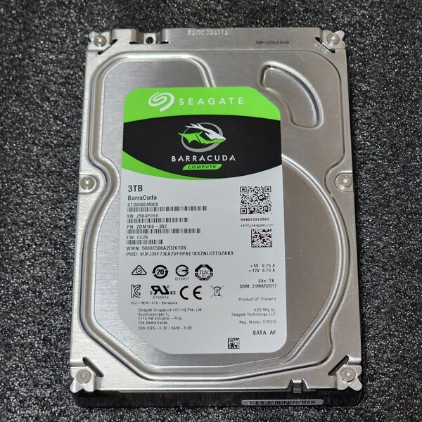 【送料無料】SEAGATE BARRACUDA ST3000DM008-2DM166 3TB 3.5インチ内蔵HDD 2017年製 フォーマット済み 正常品 PCパーツ 動作確認済