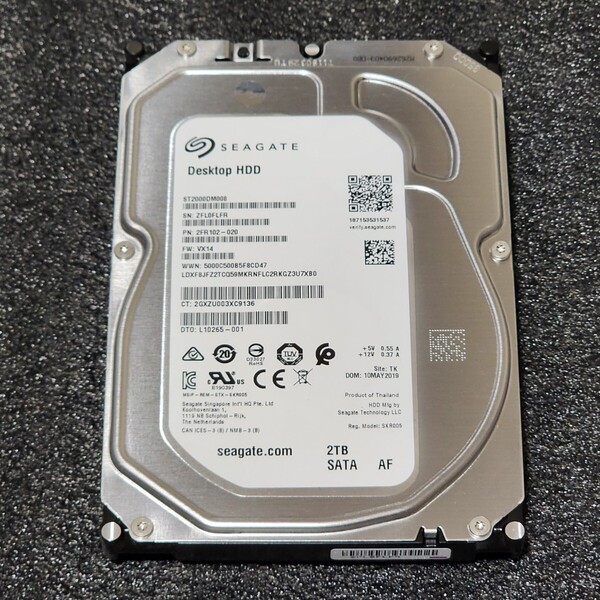 【送料無料】SEAGATE DESKTOP ST2000DM008-2FR102 2TB 3.5インチ内蔵HDD 2019年製 フォーマット済み 正常品 PCパーツ 動作確認済