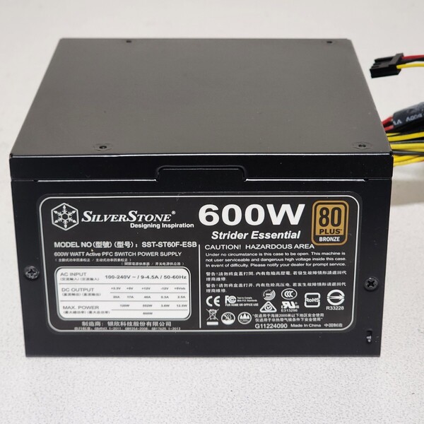 SilverStone SST-ST60F-ESB 600W 80PLUS BRONZE認証 ATX電源ユニット 動作確認済み PCパーツ