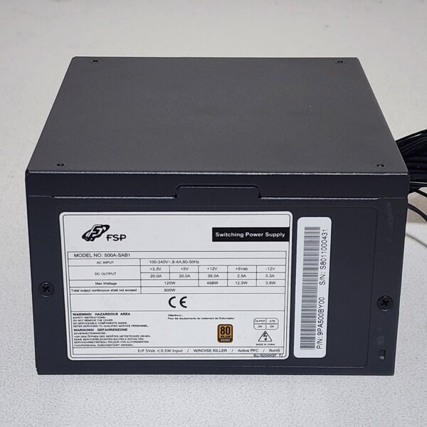FSP GROUP 500A-SAB1 500W 80PLUS BRONZE認証 ATX電源ユニット 動作確認済み PCパーツ