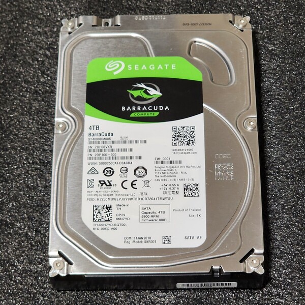 【送料無料】SEAGATE BARRACUDA ST4000DM005-2FP166 4TB 3.5インチ内蔵HDD 2018年製 フォーマット済み 正常品 PCパーツ 動作確認済 正常品