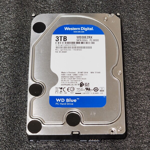 【送料無料】WesternDigtal WD Blue WD30EZEX-19D8PB0 3TB 3.5インチ内蔵HDD 2019年製 フォーマット済み 正常品 PCパーツ 動作確認済