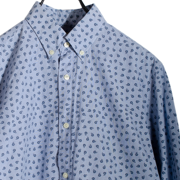 希少 JOURNAL STANDARD ジャーナルスタンダード 長袖シャツ 総柄シャツ ビジカジ メンズ Mサイズ 青 ブルー ボタンダウン コットン100%