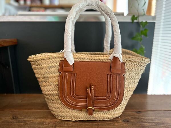 ★新品未使用★正規品★送料無料★クロエ Chloe マーシー カゴバッグ 籠バッグ ラフィア レザー トートバッグ MARCIE 25M ミディアム