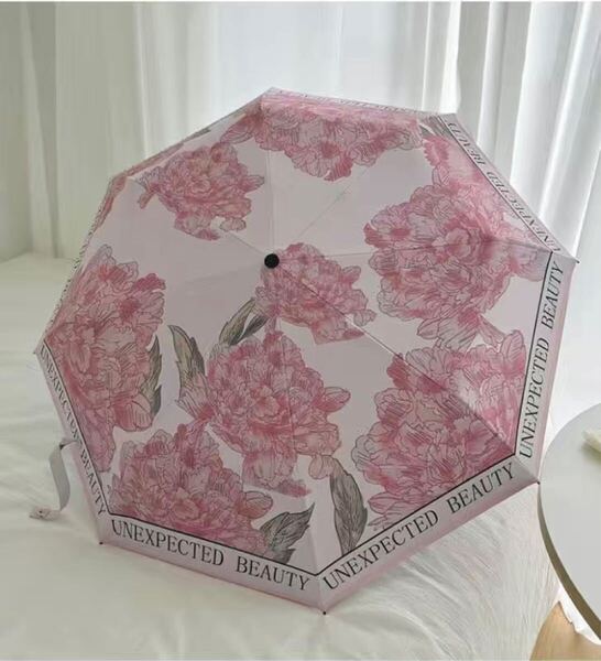 新発売 折り畳み傘 晴雨兼用日傘 UVカット ピンク ボタン 牡丹 花柄 可愛い オシャレ コンパクト ギフト 雨傘 日傘 丈夫