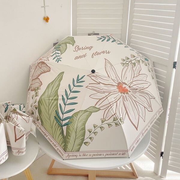新発売 折り畳み傘 晴雨兼用 雨傘 日傘 コンパクト オシャレ 花柄 植物柄 雰囲気 可愛い UVカット 断熱 耐風 ワンタッチ 便利