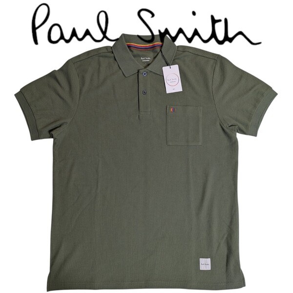 新品 ポールスミス Paul Smith 半袖 ポロシャツ LL マルチスポット ラウンジウェア メッシュ カーキ 胸ポケット DRY メンズ 夏