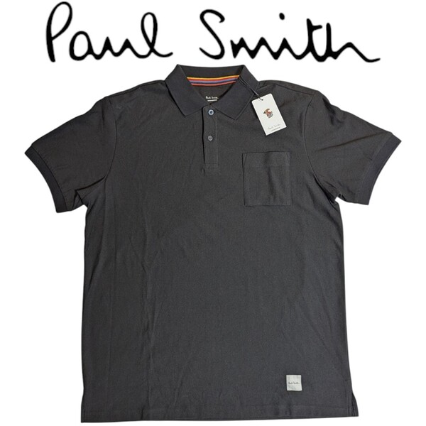 新品 ポールスミス Paul Smith 半袖 ポロシャツ LL アーティストストライプ ラウンジウェア カラーステッチ ブラック 胸ポケット メンズ 夏