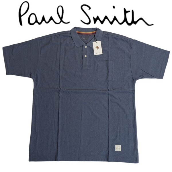 新品 ポールスミス Paul Smith 半袖 ポロシャツ LL アーティストストライプ ラウンジウェア カラーステッチ サックス 胸ポケット メンズ 夏