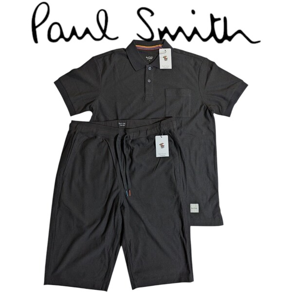 新品 ポールスミス Paul Smith 半袖 ポロシャツ ショートパンツ L アーティストストライプ ラウンジウェア 上下セット ブラック メンズ 夏