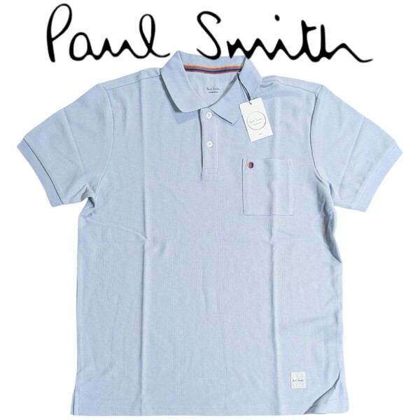 新品 ポールスミス Paul Smith 半袖 ポロシャツ L マルチスポット ラウンジウェア メッシュ サックス 胸ポケット DRY メンズ 夏