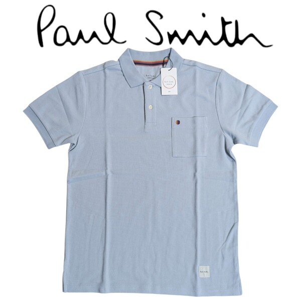 新品 ポールスミス Paul Smith 半袖 ポロシャツ LL マルチスポット ラウンジウェア メッシュ サックス 胸ポケット DRY メンズ 夏