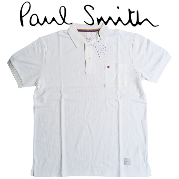 新品 ポールスミス Paul Smith 半袖 ポロシャツ L マルチスポット ラウンジウェア メッシュ ホワイト 胸ポケット DRY メンズ 夏