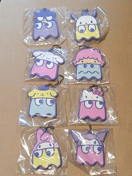 パックマン×サンリオ ラバーストラップセット キーホルダー キティクロミポムポムプリンシナモロールポチャッコマイメロディ他