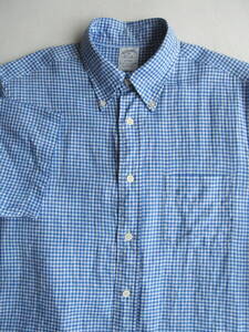BROOKS BROTHERS Brooks Brothers linen100% серебристый жевательная резинка в клетку короткий рукав кнопка down рубашка размер M