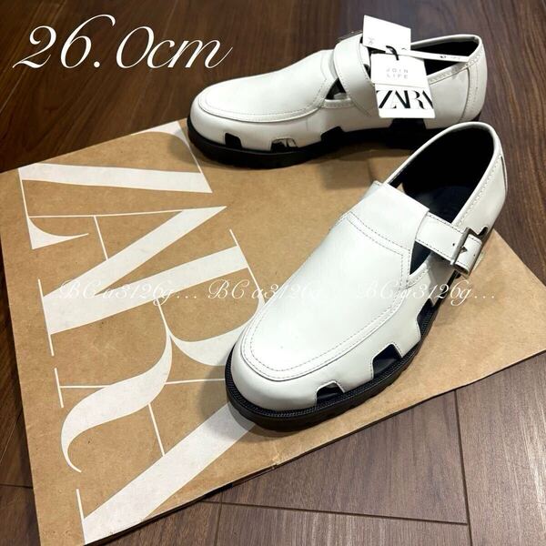 新品 ZARA 牛革 グルカサンダル 26.0cm 40 メンズ ザラ レザー スニーカー シューズ バックル付き 定価13990円 2425/820/001 タグ付き