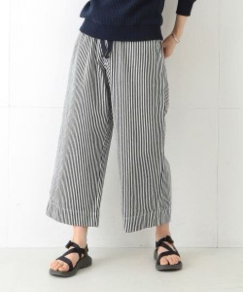 BEAMS BOY ビームスボーイ ladies レディース 日本製 ヒッコリー ワイドイージーパンツ ボトムス size:ONE SIZE collar:ライトブルー