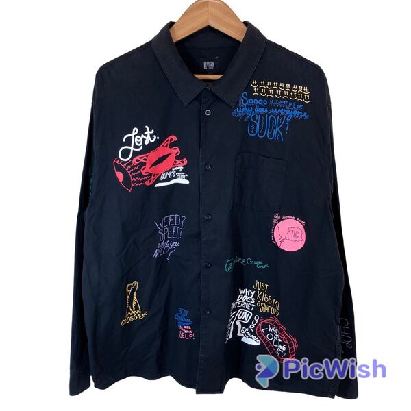 ELVIRA エルビラ men's メンズ トップス 長袖 シャツ 柄物 派手 個性的 奇抜 おしゃれ size:L collar:BLK ブラック
