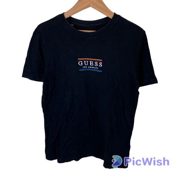 GUESS ゲス ladies レディース トップス 半袖 tシャツ 刺繍 ロゴ Los Angeles ロサンゼルス size:M ブラック