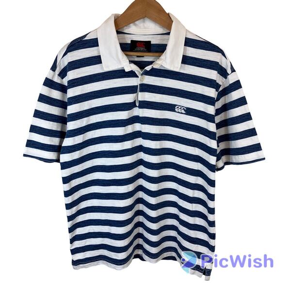 canterbury カンタベリー men's メンズ インディゴ ストライプ ラグビー ジャージー トップス ボーダー ポロシャツ RA37241 size:L