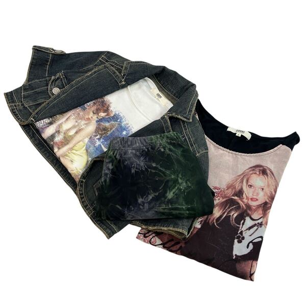 OZOC オゾック ladies トップス 半袖 シャツ ブラウス 七分袖 ロング tシャツ デニム ジャケット スカート 4点セット