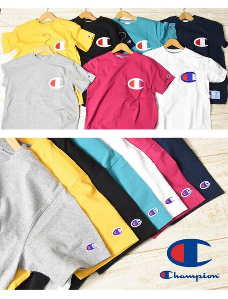 Champion チャンピオン men's メンズ ビッグロゴ刺繍 半袖 Tシャツ アメカジ デカロゴ ビッグC ビックロゴ トップス M