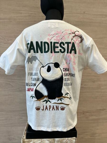 PANDIESTA 白 Lサイズ パンディエスタ お花見パンダ スーベニアTee 585561 PANDIESTA 半袖Tシャツ 刺繍 可愛い 熊猫謹製 お茶目