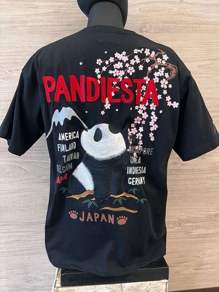 PANDIESTA 黒 XLサイズ パンディエスタ お花見パンダ スーベニアTee 585561 PANDIESTA 半袖Tシャツ 刺繍 可愛い 熊猫謹製 お茶目
