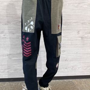 PANDIESTA ミリタリー切替 スウェット パンツ(585951 MENS) ブラック×カーキ XLサイズ 熊猫謹製 大きいサイズ