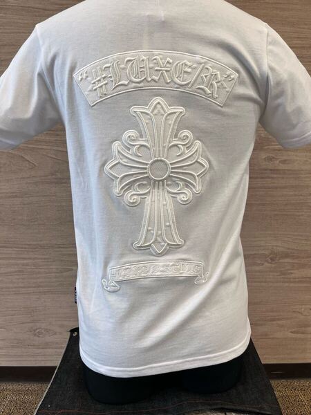 LEXE/R ラグジュ スポーツ ホワイト Lサイズ クロスモチーフコードししゅう Tシャツ 半袖 天竺コットン クルーネック