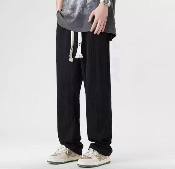 シンプル ジャージ ストレート スウェットパンツ ブラック M 男女兼用 新品