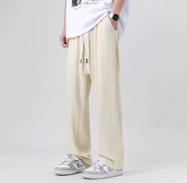 シンプル ジャージ ストレート スウェットパンツ ジョガーパンツ ベージュ XL 男女兼用 新品