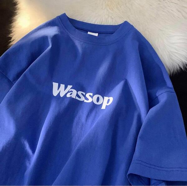 プリント 半袖 Tシャツ カットソー M ブルー 青色 男女兼用 新品