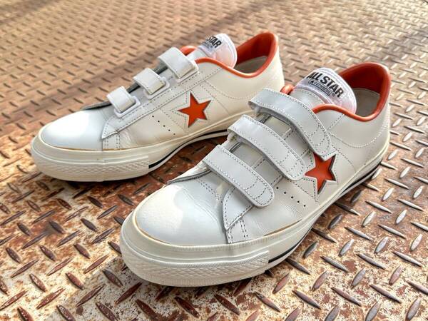 送料無料 限定モデル CONVERSE ONE STAR J V-3 WHT/ORG ホワイト/オレンジ US9.5 28cm 中古 ベルクロ 日本製 ONESTAR ワンスター 白/橙