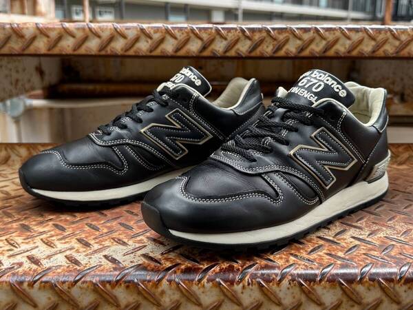 フルグレイン UK製 New Balance M670KKG US8.5 26.5cm ブラック 中古 限定 オールレザー NB 黒 スニーカー M1300 イギリス英国製