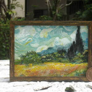 東澤雅晴のミニチュア絵画 ゴッホ 糸杉のある小麦畑 模写一点モノ