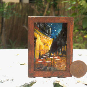 東澤雅晴のミニチュア絵画 ゴッホ 夜のカフェテラス 模写一点モノ