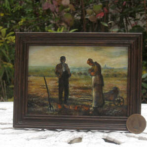 東澤雅晴のミニチュア絵画 ミレー 晩鐘 模写一点モノ