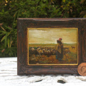 東澤雅晴のミニチュア絵画 ミレー 羊飼いの少女 一点モノ