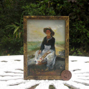 東澤雅晴のミニチュア絵画 ミレー 羊飼いの少女 模写一点モノ