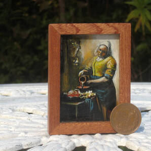 東澤雅晴のミニチュア絵画 フェルメール 牛乳を注ぐ女 模写一点モノ