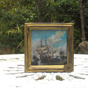 東澤雅晴のミニチュア絵画 大きな帆船 模写一点モノ