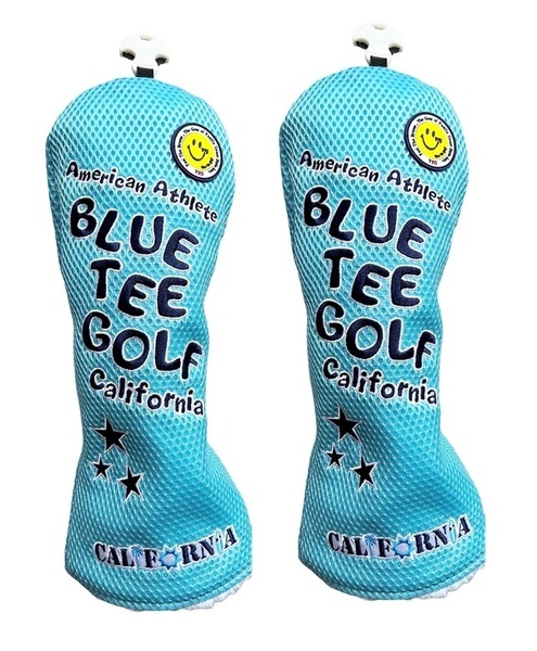 ■2本セット【FW:サックス】ブルーティーゴルフ【メッシュ スマイル】フェアウェイ用ヘッドカバー BLUE TEE GOLF DHC-007 送料無料