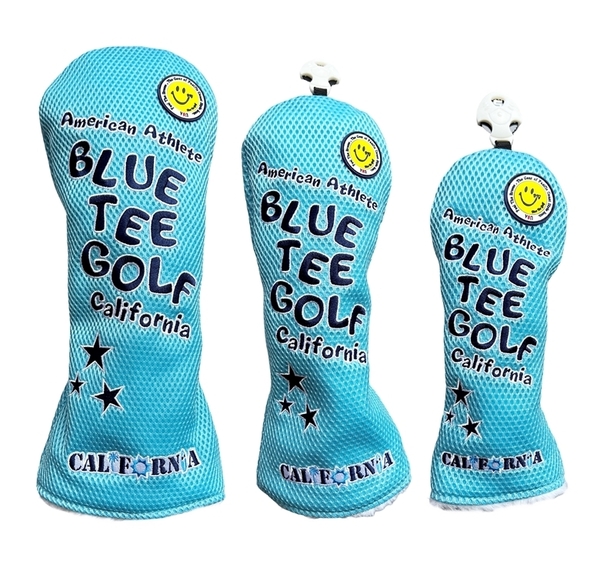 ■【3PB:サックス】ブルーティーゴルフ【メッシュ スマイル】3本セット販売(B)ヘッドカバー BLUE TEE GOLF DHC-007 送料無料