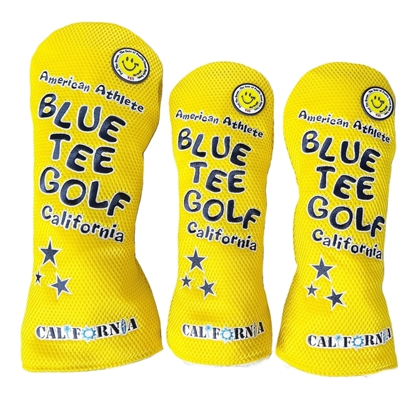 ■【3PB:イエロー】ブルーティーゴルフ【メッシュ スマイル】3本セット販売(B)ヘッドカバー BLUE TEE GOLF DHC-007 送料無料【