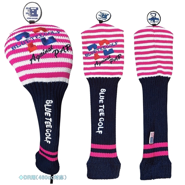 ☆送料無料【ピンク・ネイビー】DR-ブルーティーゴルフ【AgainstPAR72 ニット】ドライバー用ヘッドカバー BLUE TEE GOLF NHC-003