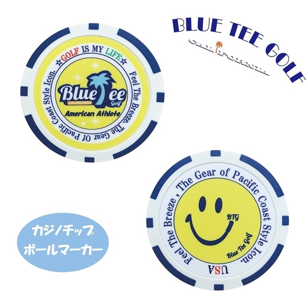 ★6:送料無料【BLUE TEE ツリー(イエロー)・ビッグスマイル】ブルーティーゴルフ 【 ネイビー:カジノチップ ボールマーカー】 CCP-002