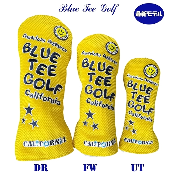 ■【3PA:イエロー】ブルーティーゴルフ【メッシュ スマイル】3本セット販売(A)ヘッドカバー BLUE TEE GOLF DHC-007 送料無料